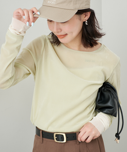 SLOBE IENA(スローブイエナ)の「フロッキーベロアレイヤードデザインロンTEE(Tシャツ/カットソー・レディース・ブラウン/ライトグリーン/ボルドー・FREE)」の17枚目の写真