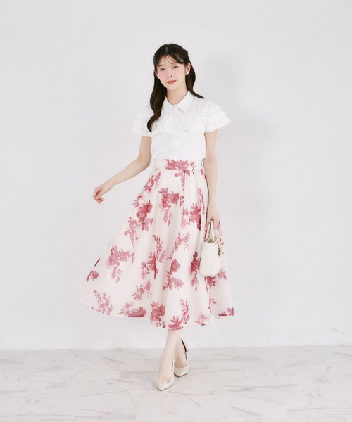 tocco closet(トッコ クローゼット)の「フリルメロウ配色パール釦ブラウス(シャツ/ブラウス・レディース・オフホワイト/ネイビー・M)」の6枚目の写真