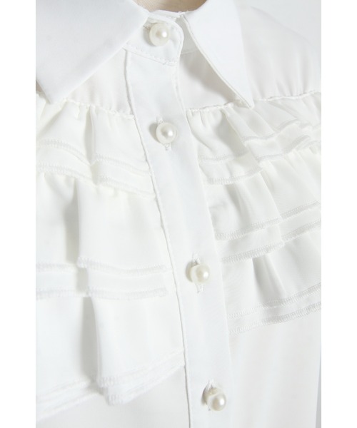 tocco closet(トッコ クローゼット)の「フリルメロウ配色パール釦ブラウス(シャツ/ブラウス・レディース・オフホワイト/ネイビー・M)」の4枚目の写真