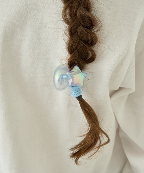 Lycee mine（リセマイン）の「【ふんわり蓄光】星と月のヘアゴム(2コセット)【子供服】【キッズ】【女の子】（その他ヘアアクセサリー・キッズ・ピンク/エメラルド/サックスブルー/ラベンダー・F）」の8枚目の写真