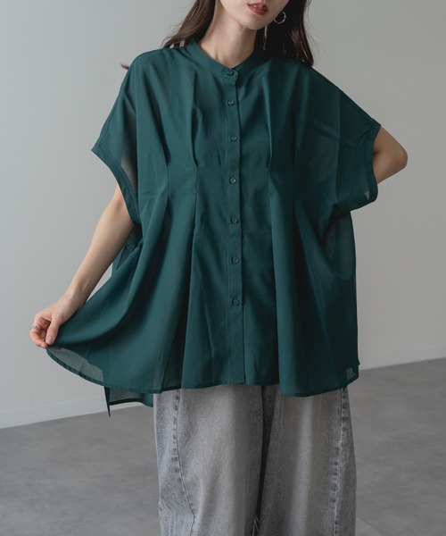 refinedworks(リファインドワークス)の「【refinedworks】ウエストタック シアー ブラウス(シャツ/ブラウス・レディース・パープル/チャコールグレー/グリーン・FREE)」の1枚目の写真