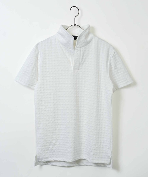 jiggys shop(ジギーズショップ)の「ダイヤジャガード スリムフィット ストレッチ 半袖 ポロシャツ(ポロシャツ・メンズ・ブラウン/ネイビー/ブラック/ホワイト/チャコールグレー・MEDIUM/LARGE/X-LARGE)」の9枚目の写真