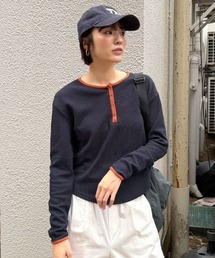 ワッフルヘンリーネックトップス