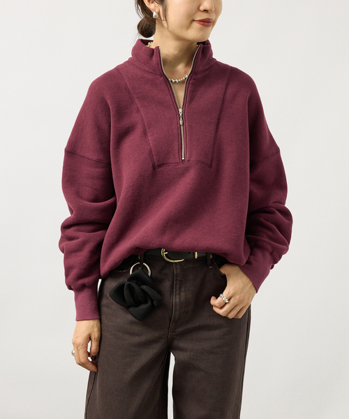 TICCA(ティッカ)の「TICCA ティッカ ダウニー裏毛ZIPプルオーバー 263426291(Tシャツ/カットソー・レディース・チャコールグレー/バーガンディー・FREE)」の2枚目の写真