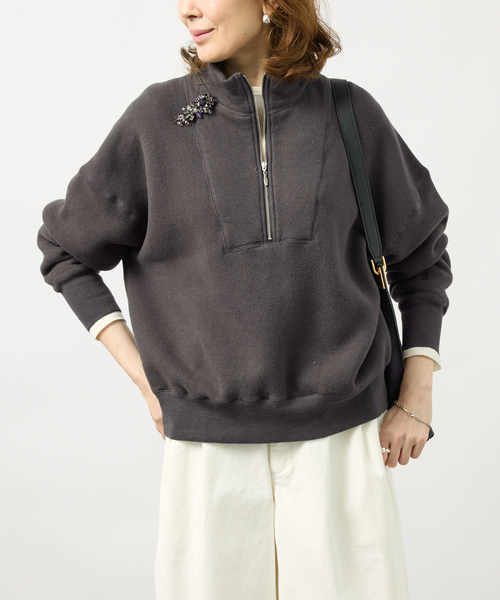 TICCA(ティッカ)の「TICCA ティッカ ダウニー裏毛ZIPプルオーバー 263426291(Tシャツ/カットソー・レディース・チャコールグレー/バーガンディー・FREE)」の1枚目の写真