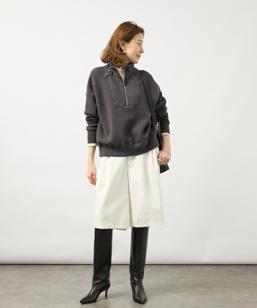 TICCA(ティッカ)の「TICCA ティッカ ダウニー裏毛ZIPプルオーバー 263426291(Tシャツ/カットソー・レディース・チャコールグレー/バーガンディー・FREE)」の3枚目の写真