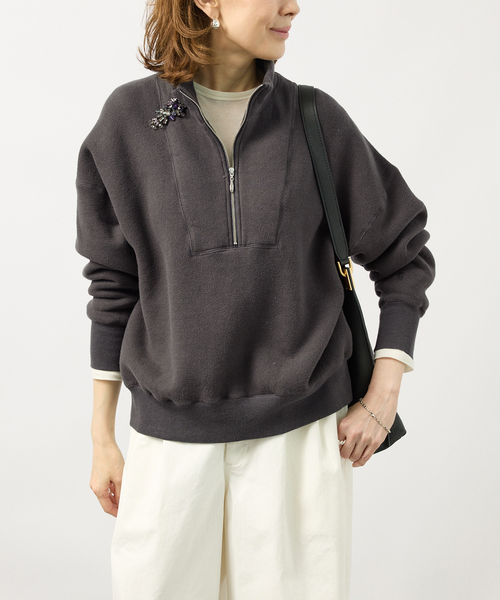 TICCA(ティッカ)の「TICCA ティッカ ダウニー裏毛ZIPプルオーバー 263426291(Tシャツ/カットソー・レディース・チャコールグレー/バーガンディー・FREE)」の6枚目の写真