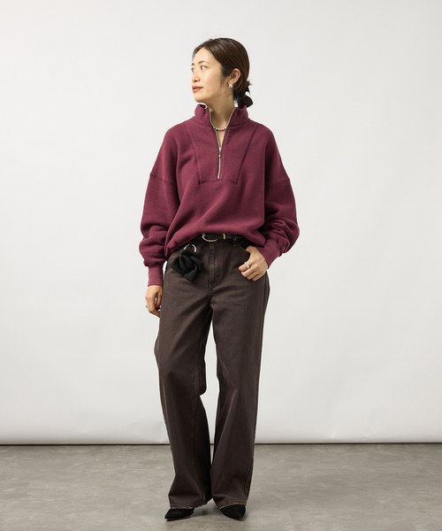 TICCA(ティッカ)の「TICCA ティッカ ダウニー裏毛ZIPプルオーバー 263426291(Tシャツ/カットソー・レディース・チャコールグレー/バーガンディー・FREE)」の10枚目の写真