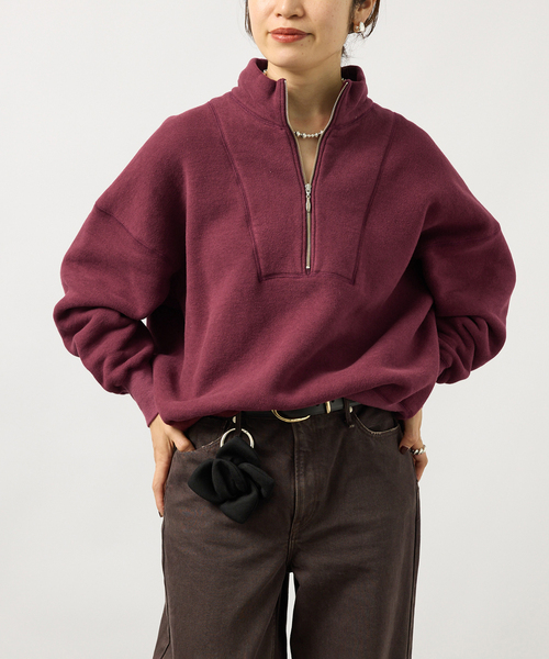 TICCA(ティッカ)の「TICCA ティッカ ダウニー裏毛ZIPプルオーバー 263426291(Tシャツ/カットソー・レディース・チャコールグレー/バーガンディー・FREE)」の13枚目の写真