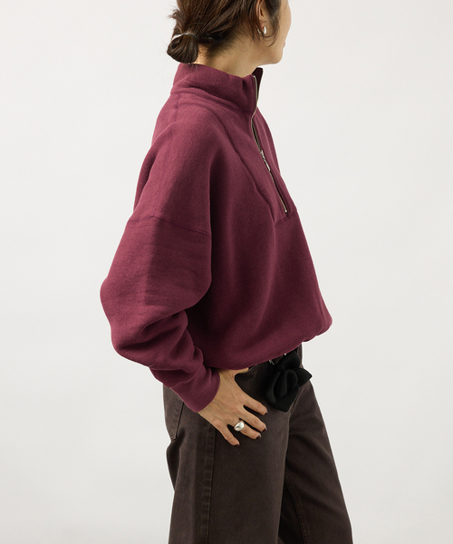 TICCA(ティッカ)の「TICCA ティッカ ダウニー裏毛ZIPプルオーバー 263426291(Tシャツ/カットソー・レディース・チャコールグレー/バーガンディー・FREE)」の15枚目の写真