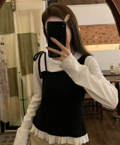 AVYL(アヴィル)の「アシンメトリーキャミドッキング 長袖カットソー(Tシャツ/カットソー・レディース・ブラック/グレー・M)」の3枚目の写真