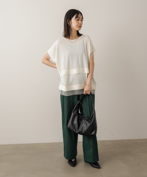 Bou Jeloud(ブージュルード)の「タイマルスクエア異素材切り替えプル(Tシャツ/カットソー・レディース・チャコールグレー/アイボリー・FREE)」の4枚目の写真