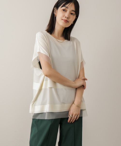 Bou Jeloud(ブージュルード)の「タイマルスクエア異素材切り替えプル(Tシャツ/カットソー・レディース・チャコールグレー/アイボリー・FREE)」の5枚目の写真