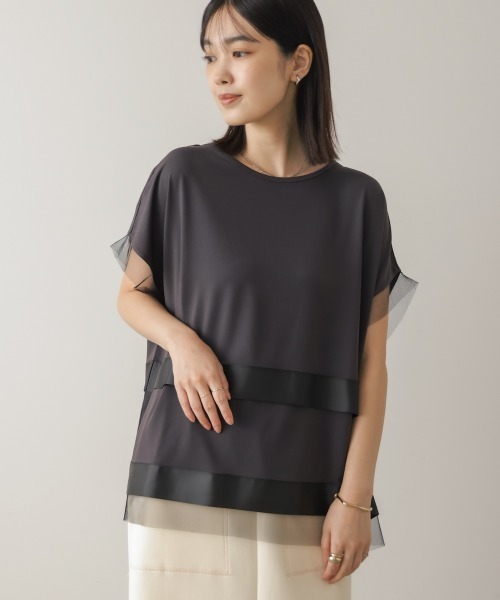 Bou Jeloud(ブージュルード)の「タイマルスクエア異素材切り替えプル(Tシャツ/カットソー・レディース・チャコールグレー/アイボリー・FREE)」の19枚目の写真