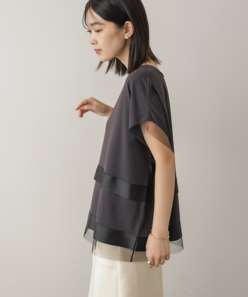 Bou Jeloud(ブージュルード)の「タイマルスクエア異素材切り替えプル(Tシャツ/カットソー・レディース・チャコールグレー/アイボリー・FREE)」の20枚目の写真