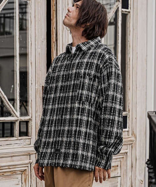 CAMBIO(カンビオ)の「ms6614-Textured Fringe Long Sleeve Shirt シャツ(PF-262-011)(シャツ/ブラウス・メンズ・ホワイト/ブラック・M/L)」の2枚目の写真