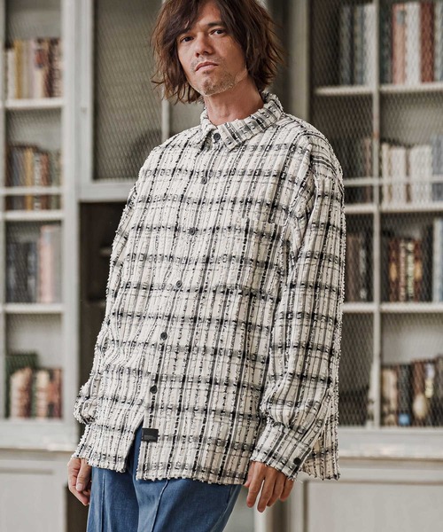 CAMBIO(カンビオ)の「ms6614-Textured Fringe Long Sleeve Shirt シャツ(PF-262-011)(シャツ/ブラウス・メンズ・ホワイト/ブラック・M/L)」の3枚目の写真