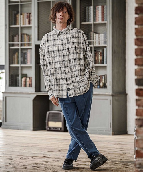 CAMBIO(カンビオ)の「ms6614-Textured Fringe Long Sleeve Shirt シャツ(PF-262-011)(シャツ/ブラウス・メンズ・ホワイト/ブラック・M/L)」の6枚目の写真