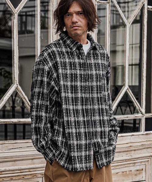 CAMBIO(カンビオ)の「ms6614-Textured Fringe Long Sleeve Shirt シャツ(PF-262-011)(シャツ/ブラウス・メンズ・ホワイト/ブラック・M/L)」の8枚目の写真