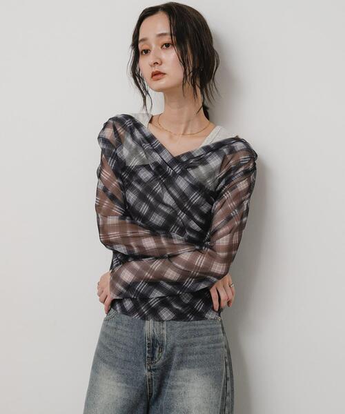 SENSE OF PLACE by URBAN RESEARCH(センスオブプレイスバイアーバンリサーチ)の「チェックシアードレープトップ(その他トップス・レディース・ブラウン系その他/レッド系その他・ONE)」の3枚目の写真