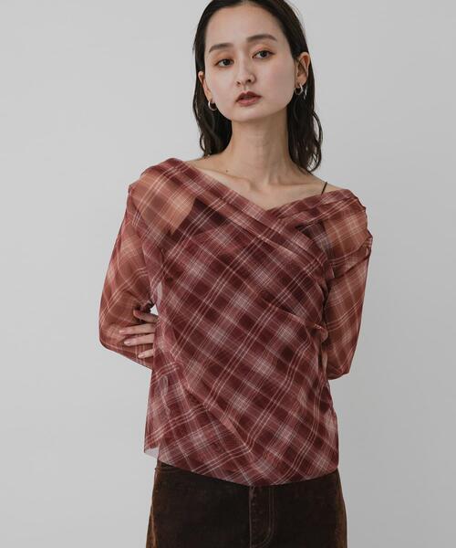 SENSE OF PLACE by URBAN RESEARCH(センスオブプレイスバイアーバンリサーチ)の「チェックシアードレープトップ(その他トップス・レディース・ブラウン系その他/レッド系その他・ONE)」の8枚目の写真