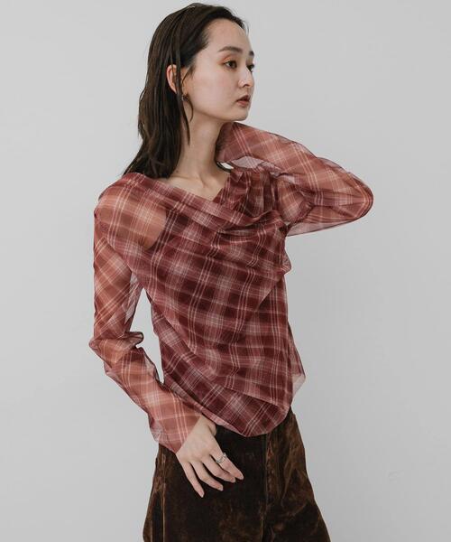 SENSE OF PLACE by URBAN RESEARCH(センスオブプレイスバイアーバンリサーチ)の「チェックシアードレープトップ(その他トップス・レディース・ブラウン系その他/レッド系その他・ONE)」の9枚目の写真