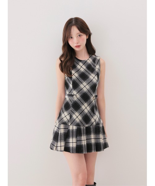M me eme(エムミーエメ)の「Ombre check pleats mini onepiece(eme10864)(ワンピース・レディース・ブラウン/ブラック・FREE)」の2枚目の写真