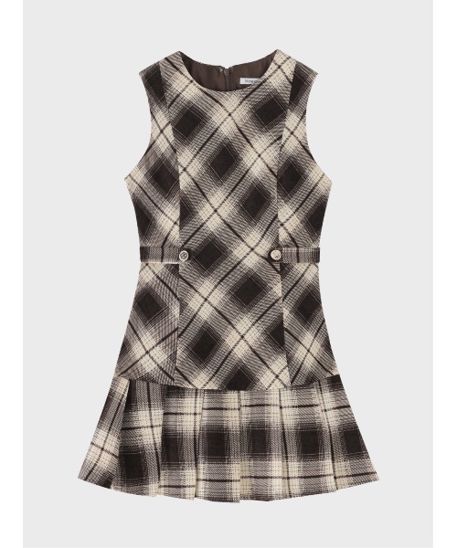 M me eme(エムミーエメ)の「Ombre check pleats mini onepiece(eme10864)(ワンピース・レディース・ブラウン/ブラック・FREE)」の3枚目の写真