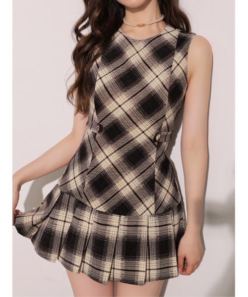 M me eme(エムミーエメ)の「Ombre check pleats mini onepiece(eme10864)(ワンピース・レディース・ブラウン/ブラック・FREE)」の11枚目の写真