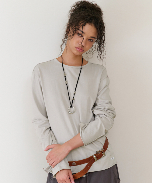 CUT-OFF LAYERED LS TEE BEIGE（Tシャツ/カットソー）｜THEVINYLHOUSE