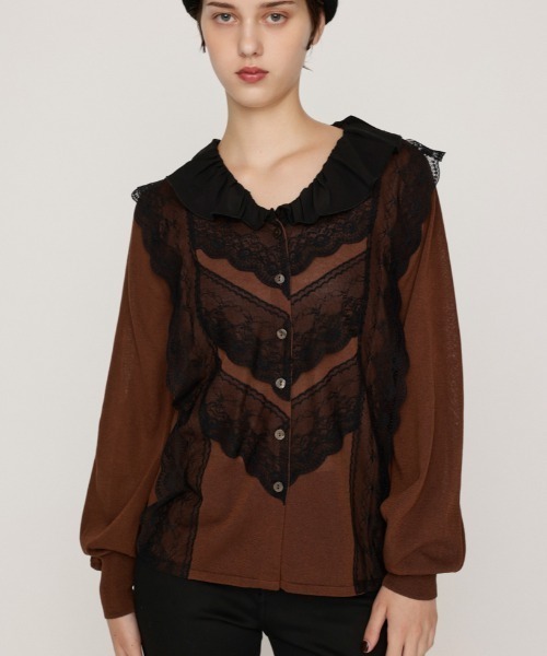 SLY(スライ)の「CLASSICAL HG KNIT BL クラシックハイゲージニットブラウス 秋服(シャツ/ブラウス・レディース・ブラウン/オフホワイト・FREE)」の2枚目の写真