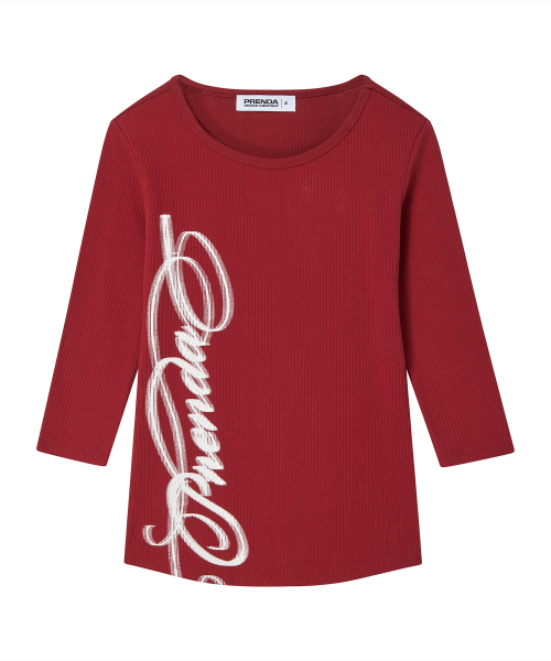 PRENDA(プレンダ)の「SCRIPTロゴ スリム長袖 ボルドー(Tシャツ/カットソー・レディース・その他・FREE)」の4枚目の写真