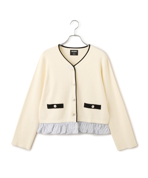 MARY QUANT(マリークワント)の「【MARY QUANT×VIS】メタルボタンドッキングカーディガン(カーディガン/ボレロ・レディース・ブラック/ダークブラウン/キナリ・FREE)」の1枚目の写真
