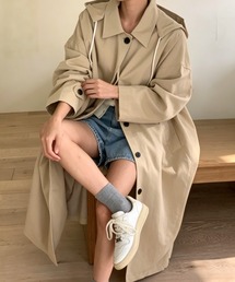 取り外し可能なフード付きロング丈トレンチコート