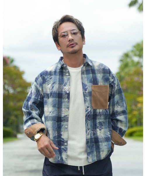 #Re:room（リルーム）の「スエードポケットチェックシャツ（シャツ/ブラウス・メンズ・ブルー/ベージュ・S-M）」の15枚目の写真
