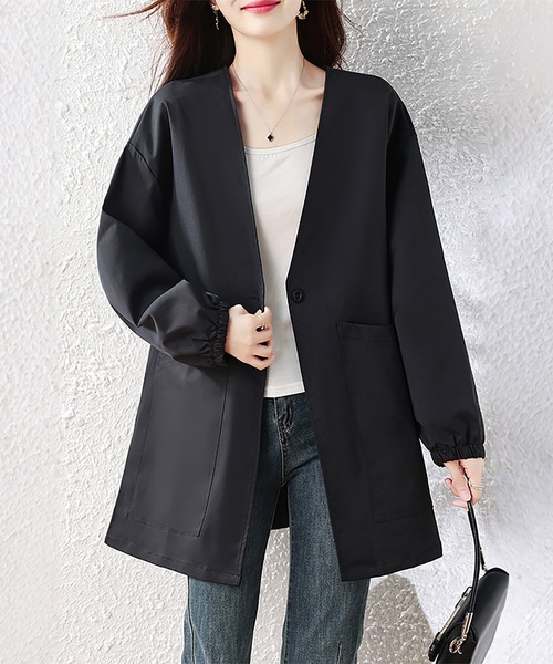 Doux Belle（ドゥーベル）の「Vネックノーカラーロングコート（ノーカラーコート・レディース・ブラック・X-LARGE/LARGE）」の5枚目の写真