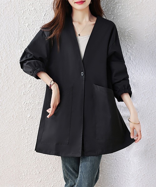 Doux Belle（ドゥーベル）の「Vネックノーカラーロングコート（ノーカラーコート・レディース・ブラック・X-LARGE/LARGE）」の9枚目の写真