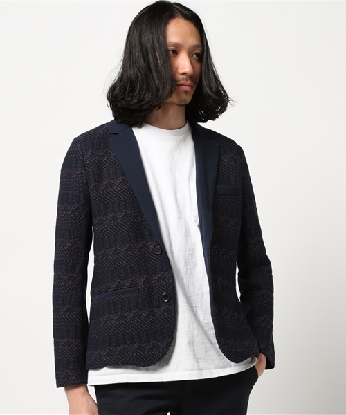 WRAPINKNOT（ラッピンノット）の「ウーブン ニット ジャケット（テーラードジャケット・メンズ・ネイビー・2）」の4枚目の写真