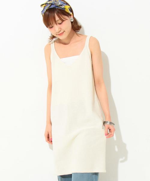 Another Edition（アナザーエディション）の「ニットキャミワンピース/AEMBC L/C KNIT CAMI OP◆（ワンピース・レディース・オフホワイト/ブラック/ライトピンク/マスタード・FREE）」の2枚目の写真