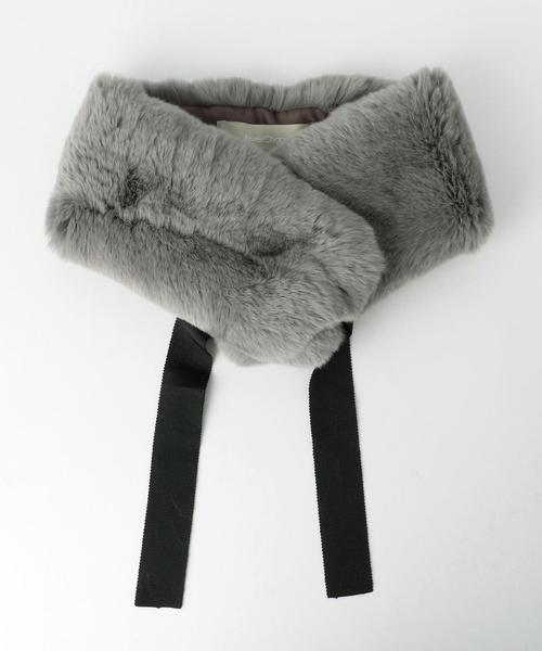 Jewel Changes（ジュエルチェンジズ）の「JP レッキス リボンティペット（ストール/ショール・レディース・ダークグレー/ダークブラウン・FREE）」の2枚目の写真