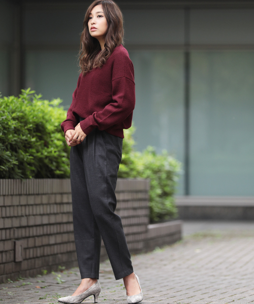 Denime（ドゥニーム）の「ニットソーリブトップス（Tシャツ/カットソー・レディース・グレー/ワイン/ホワイト・FREE）」の21枚目の写真