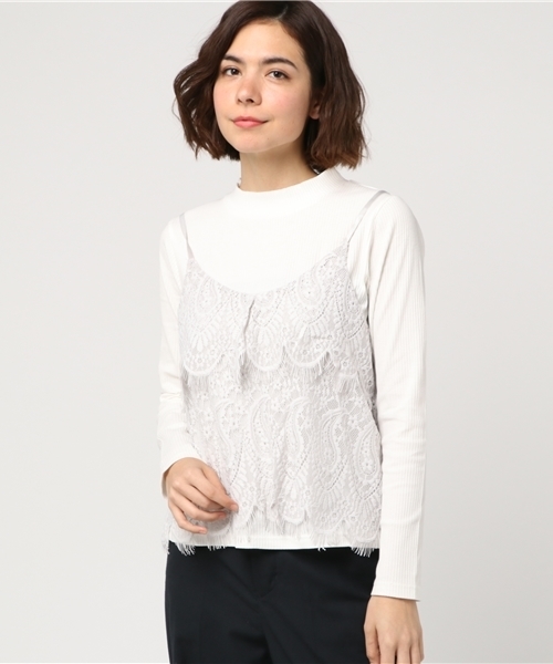 Honeys（ハニーズ）の「レースキャミアンサンブル（Tシャツ/カットソー・レディース・ピンク/ブラック/オフホワイト/グレー・L/M）」の3枚目の写真