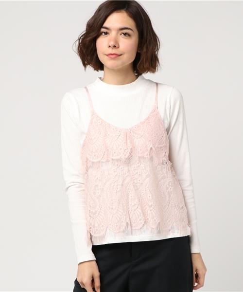 Honeys（ハニーズ）の「レースキャミアンサンブル（Tシャツ/カットソー・レディース・ピンク/ブラック/オフホワイト/グレー・L/M）」の4枚目の写真