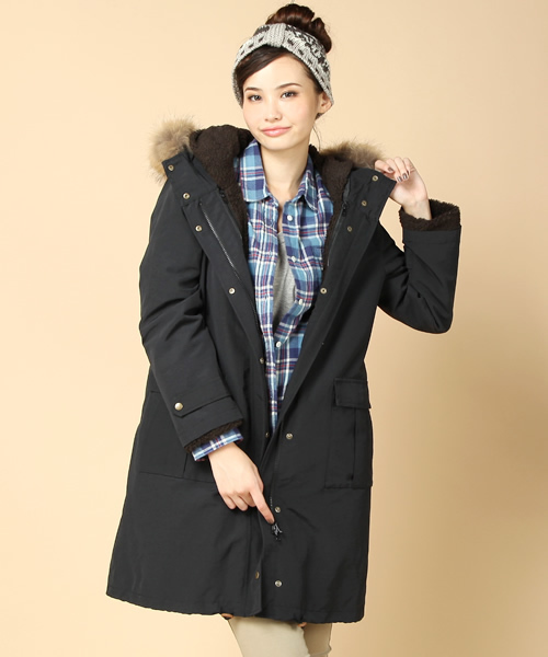 liflattie ships（リフラティ シップス）の「liflattie:ボアジップ モッズコート（モッズコート・レディース・ブラック/オリーブ・ONE SIZE）」の2枚目の写真