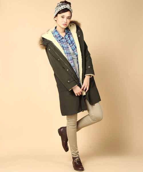 liflattie ships（リフラティ シップス）の「liflattie:ボアジップ モッズコート（モッズコート・レディース・ブラック/オリーブ・ONE SIZE）」の6枚目の写真