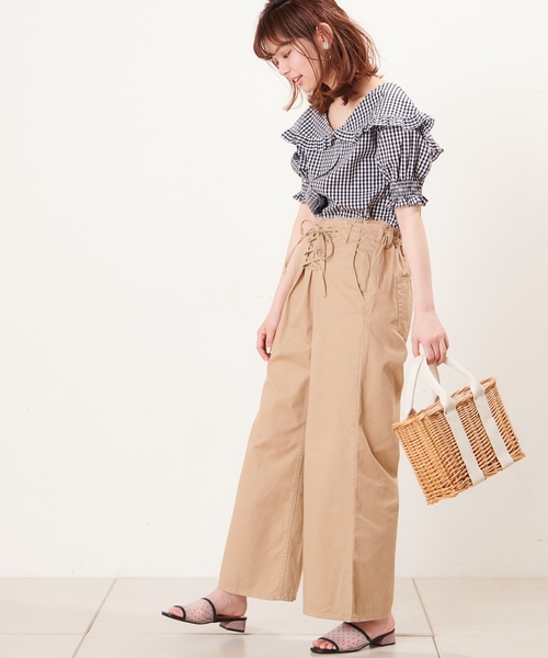 natural couture(ナチュラルクチュール)の「レースアップフリンジチノパンツ(その他パンツ・レディース・ベージュ/カーキ・FREE)」の9枚目の写真