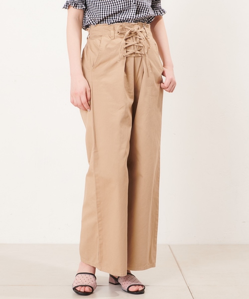 natural couture(ナチュラルクチュール)の「レースアップフリンジチノパンツ(その他パンツ・レディース・ベージュ/カーキ・FREE)」の3枚目の写真