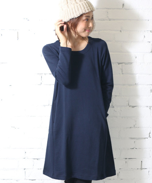 mili an deni(ミリアンデニ)の「裏起毛Aラインワンピース(ワンピース)」|ネイビー