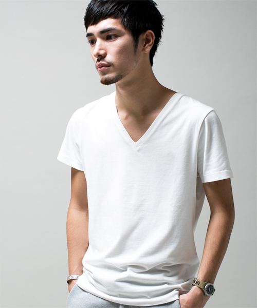 NANO universe（ナノユニバース）の「wjk/ Plain V-Neck Tee（Tシャツ/カットソー・メンズ・ホワイト/ブラック/グレー/カーキ/ネイビー/ライトピンク・SMALL/MEDIUM/LARGE）」の2枚目の写真