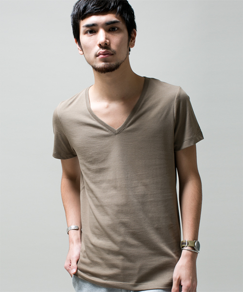 NANO universe（ナノユニバース）の「wjk/ Plain V-Neck Tee（Tシャツ/カットソー・メンズ・ホワイト/ブラック/グレー/カーキ/ネイビー/ライトピンク・SMALL/MEDIUM/LARGE）」の4枚目の写真